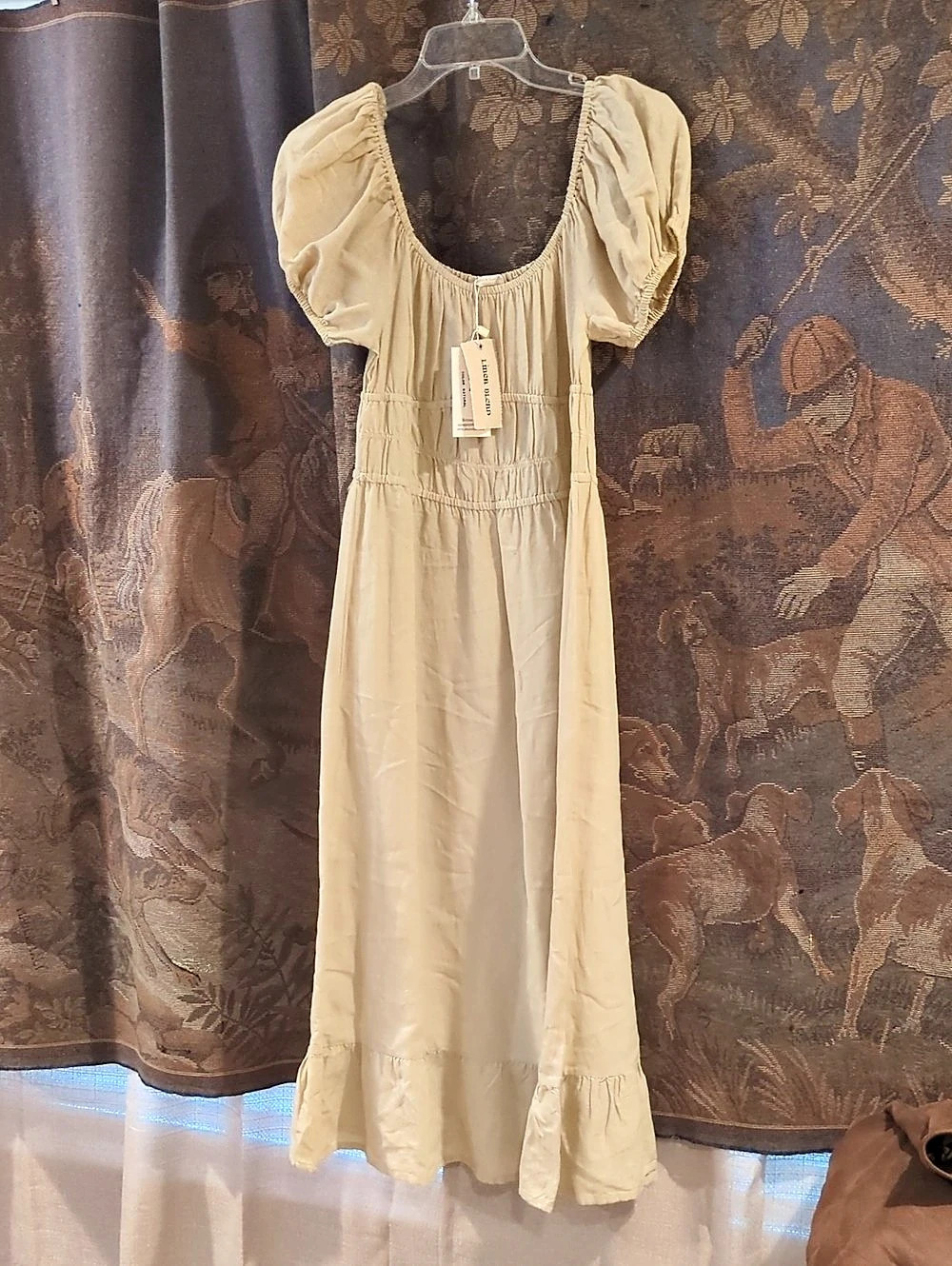 New Linen Blend Maxi Dress Beige NWT